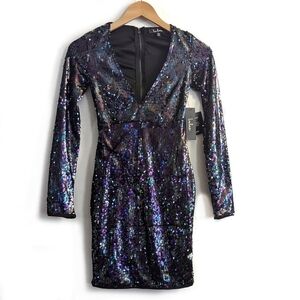 Lulu's Lookin' Slick Black Multi Sequin Long Sleeve Bodycon Dress